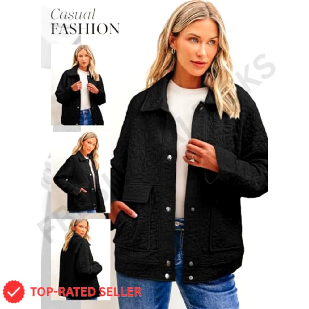 Oversized Jacquard Shacket, Button Down Collar, L… - image 4